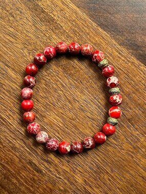 New RED JASPER GEMSTONE Beaded Bracelet 7.5"📿